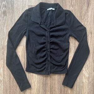 Black Long Sleeve Button-Up Cardigan
